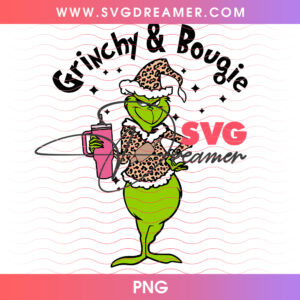 Grinchy And Bougie Leopard Dress Sassy Iced Beverage PNG, Chic Whoville Fashion Diva Christmas PNG Shirt Design