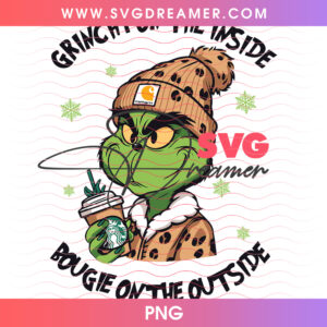 Grinchy On The Inside Bougie On The Outside Beanie PNG, Trendy Winter Coat Cold Brew Coffee PNG Shirt Design