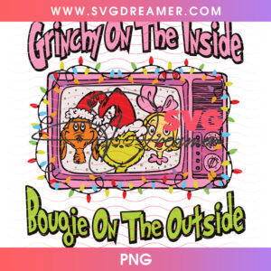 Grinchy On The Inside Boujie On The Outside Retro TV PNG, Vintage Holiday Television Cindy Lou Max PNG Shirt Design