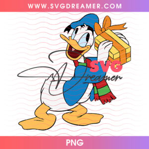 Happy Donald Duck Carrying Christmas Present On Shoulder PNG