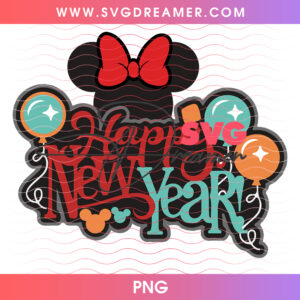 Happy New Year Disney Minnie Bow Glow Balloons Celebration PNG