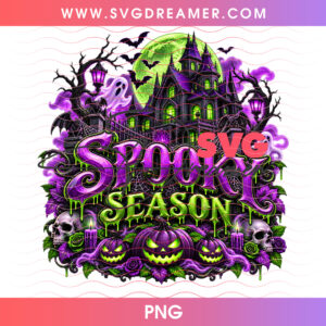 Haunted Hillside Mansion Spooky Season Purple Slime PNG, Ghostly Pumpkin Manor Halloween Night PNG Shirt Design
