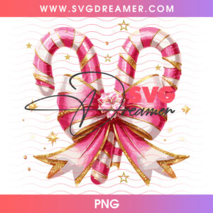 Heart Shaped Peppermint Candy Canes Pink Coquette Bow PNG, Sweet Pastel Holiday Winter Sweethearts PNG Shirt Design