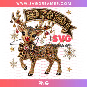 Ho Ho Ho Diamond Leopard Reindeer Rudolph PNG Shirt Design