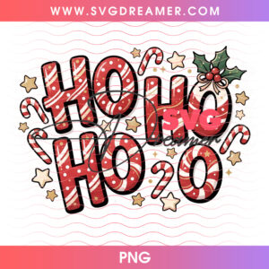 HoHoHo Peppermint Candy Cane Striped Letters Holly PNG, Santa Claus Festive Holiday Typography PNG Shirt Design