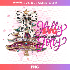 Holly Jolly Sequins Christmas Tree Coquette Bow PNG, Sparkling Pink Shimmer Holiday Tree PNG Shirt Design