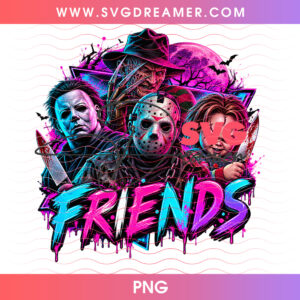 Horror Movie Killers Friends Parody Bloody Typography PNG, Michael Freddy Jason Chucky Slasher Squad PNG Shirt Design