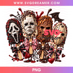 Horror Slasher Ice Cream Popsicles Halloween Treats PNG, Ghostface Michael Myers Leatherface Jason PNG Shirt Design