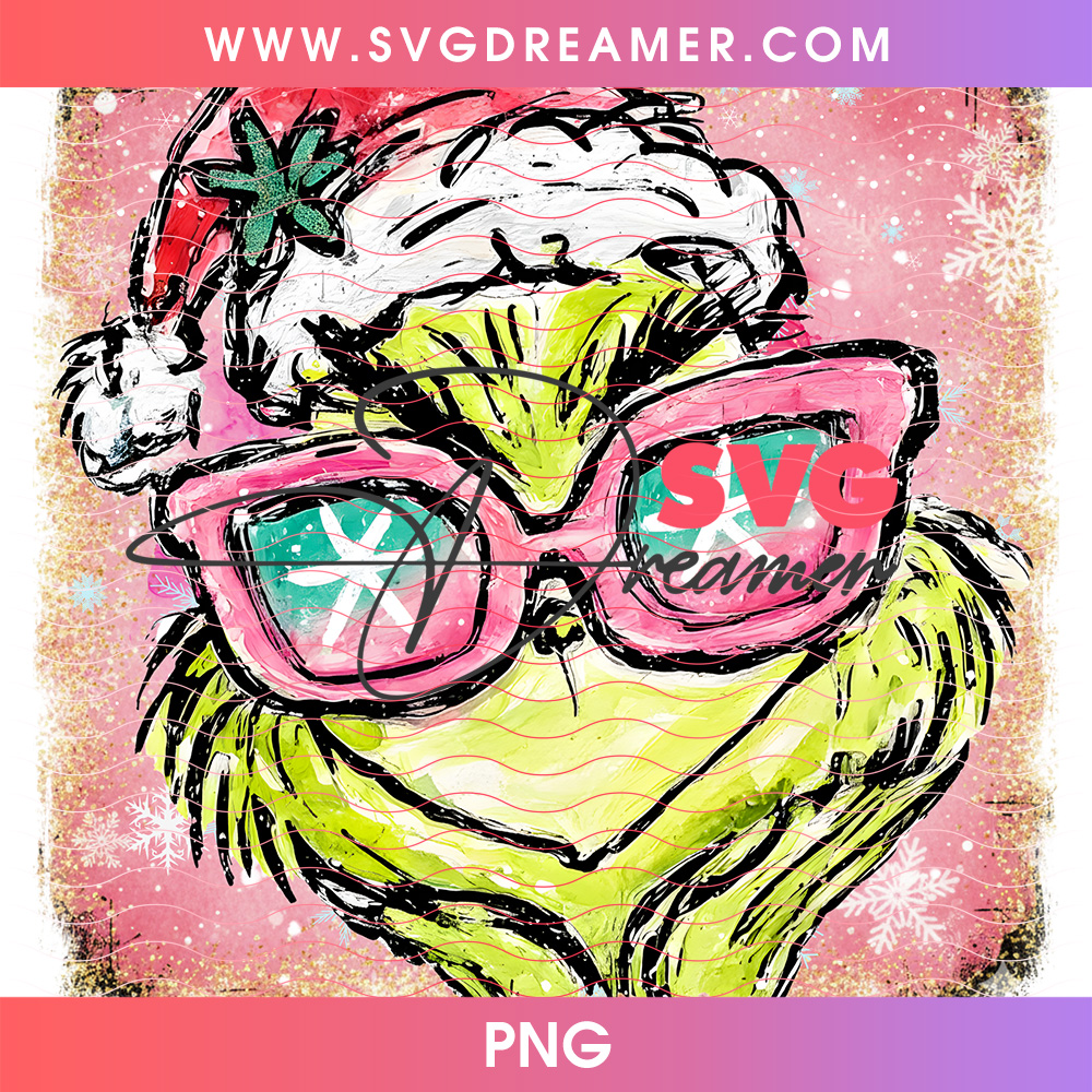 Impasto Painted Grinch Pink Glasses Snowflake Eyes Png PNG 2 Impasto Painted Grinch Pink Glasses Snowflake Eyes Png PNG