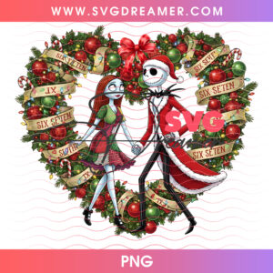 Jack And Sally Christmas Wreath Heart Six Seven PNG