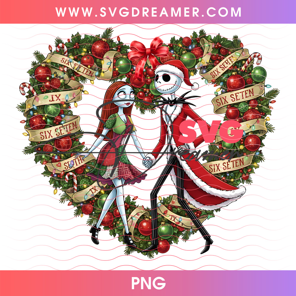 Jack And Sally Christmas Wreath Heart Six Seven PNG 2 Jack And Sally Christmas Wreath Heart Six Seven PNG