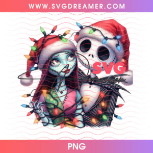 Jack Skellington And Sally Tangled Christmas Lights PNG, Nightmare Before Christmas Romantic Holiday PNG Shirt Design