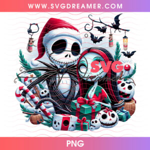 Jack Skellington Santa Hat And Sally Christmas Holiday Gifts PNG, Nightmare Before Christmas Candy Cane Flying Bats PNG Shirt Design