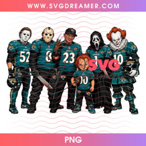 Jacksonville Jaguars Football Horror Movie Slasher Squad PNG, Halloween Game Day Jaguars Chucky Michael Freddy Jason PNG Shirt Design