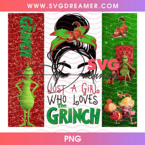 Just A Girl Who Loves Grinch 3 Panel Tumbler Wrap 20oz PNG