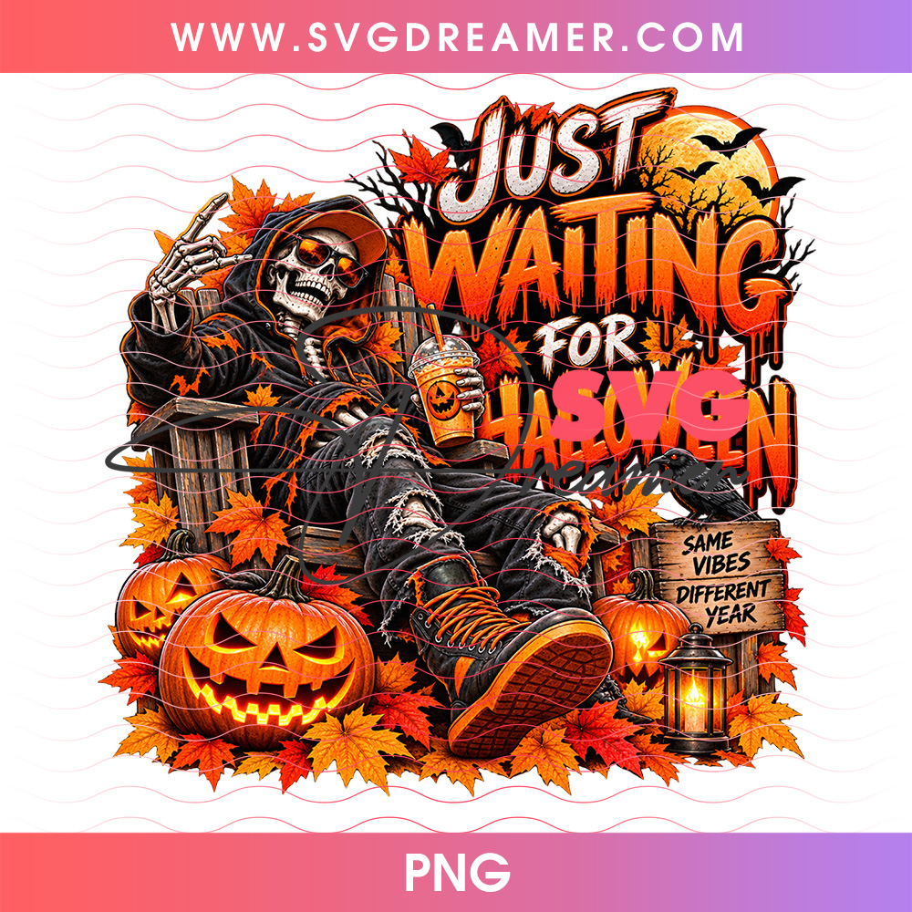 Just Waiting For Halloween Funny Skeleton Pumpkin Head PNG, Cozy Autumn Iced Coffee Fall Season PNG Shirt Design 2 Just Waiting For Halloween Funny Skeleton Pumpkin Head PNG, Cozy Autumn Iced Coffee Fall Season PNG Shirt Design