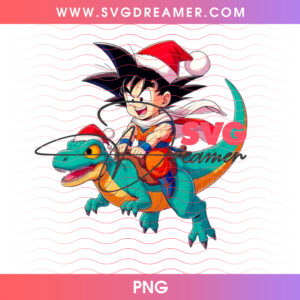 Kid Goku Santa Hat Riding Dragon Winter Christmas PNG, Dragon Ball Anime Holiday Adventure PNG Shirt Design