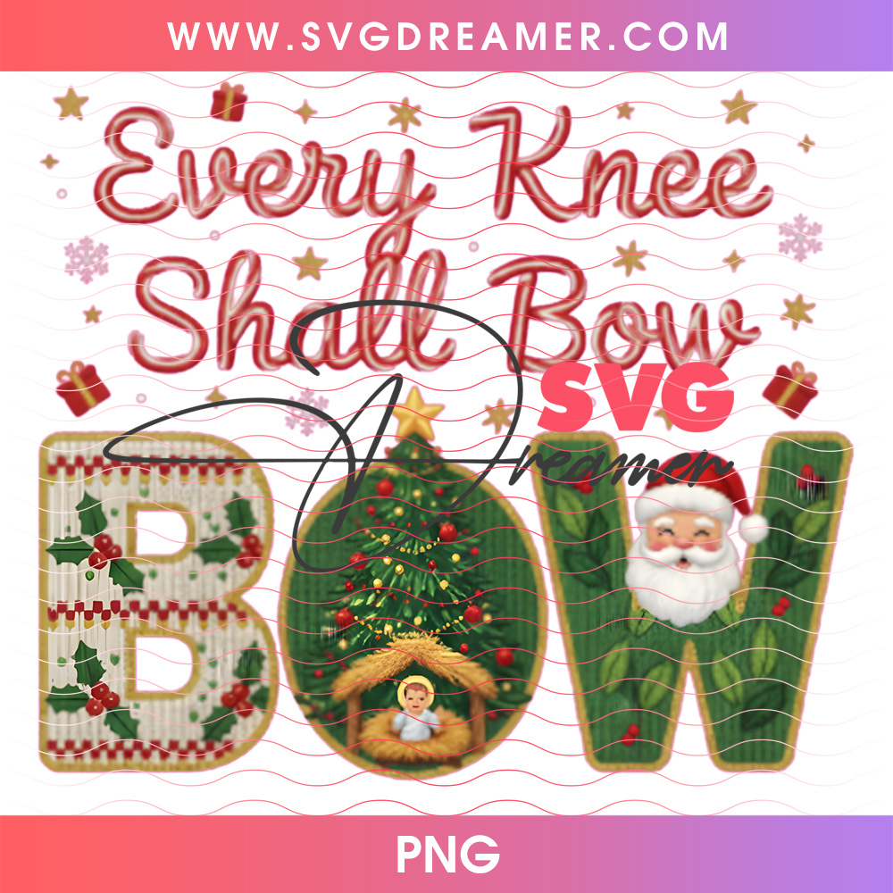Knitted Every Knee Shall Bow Nativity And Santa BOW PNG 2 Knitted Every Knee Shall Bow Nativity And Santa BOW PNG