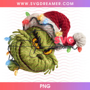 Knitted Grinch Santa Hat Tangled Holiday Lights PNG