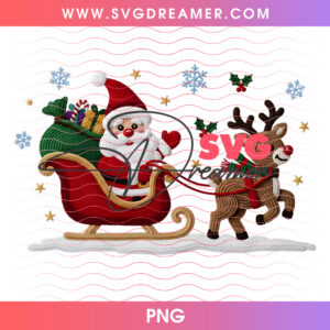 Knitted Santa Sleigh Ride Winter Wonderland Christmas PNG