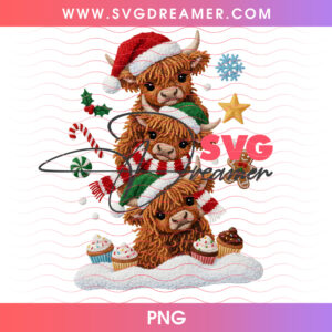Knitted Yarn Highland Cow Christmas Cupcake Treats PNG