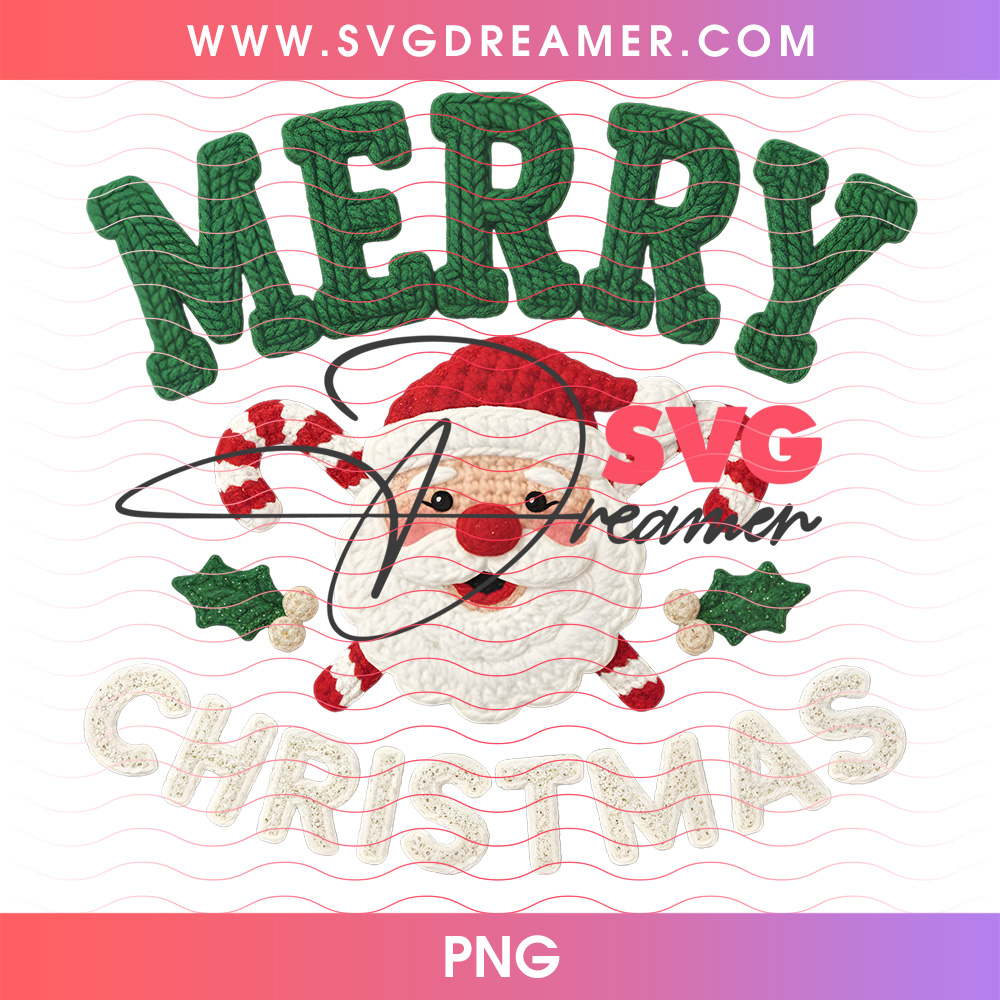 Knitted Yarn Santa Claus Merry Christmas Typography PNG 2 Knitted Yarn Santa Claus Merry Christmas Typography PNG