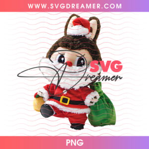 Labubu Santa Claus Holiday Monster PNG, Cute Christmas Labubu Green Bag Of Gifts PNG Shirt Design
