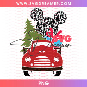 Leopard Print Mickey Head Vintage Red Truck Christmas PNG