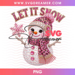 Let It Snow Sparkling Diamond Snowman Pink Leopard Scarf PNG Shirt Design