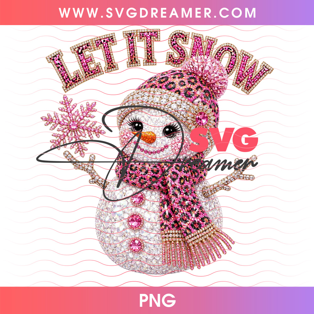 Let It Snow Sparkling Diamond Snowman Pink Leopard Scarf PNG Shirt Design 2 Let It Snow Sparkling Diamond Snowman Pink Leopard Scarf PNG Shirt Design