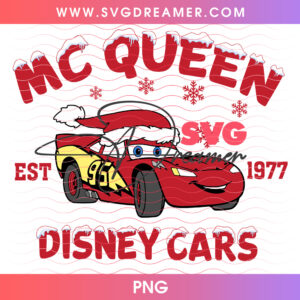 Lightning McQueen Est 1977 Disney Cars Santa Hat Christmas PNG, Radiator Springs Race Car Holiday PNG Shirt Design