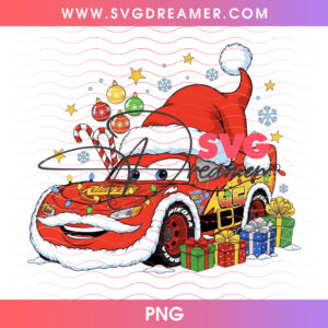 Lightning McQueen Santa Hat Holiday Presents Candy Canes PNG, Fast Paced Christmas Race Car PNG Shirt Design