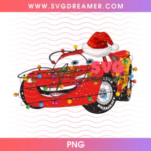 Lightning McQueen Santa Hat Tangled Christmas Lights PNG, Radiator Springs Holiday Race Car PNG Shirt Design