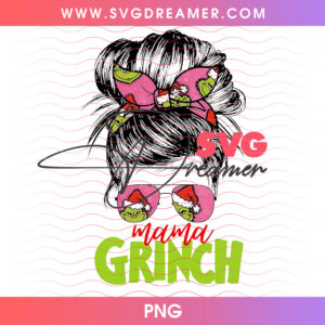 Mama Grinch Messy Bun Sunglasses Pink Bow Png PNG