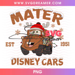 Mater Est 1951 Disney Cars Reindeer Antlers Lights Christmas PNG, Radiator Springs Tow Truck Holiday PNG Shirt Design