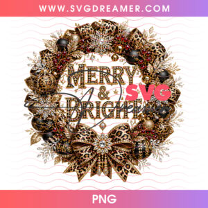Merry And Bright Diamond Leopard Christmas Wreath PNG Shirt Design