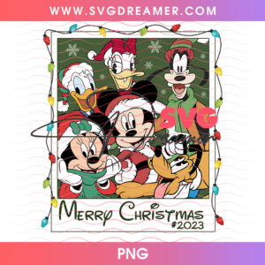 Merry Christmas 2023 Polaroid String Lights Disney Friends PNG, Mickey Minnie Holiday Photo Frame PNG Shirt Design