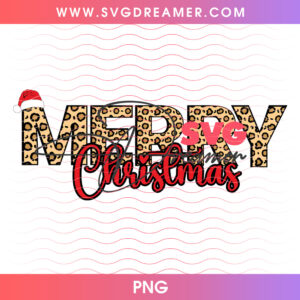 Merry Christmas Leopard Print Letters Red Santa Hat PNG, Trendy Cheetah Animal Texture Holiday PNG Shirt Design