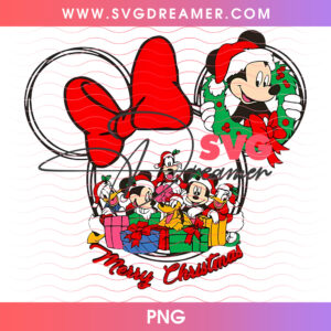 Merry Christmas Mickey Ears Frame With Friends PNG, Disney Holiday Bow Wreath Gang Celebration PNG Shirt Design