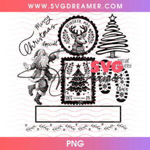 Merry Christmas Reindeer Mail Sketch Stamp Tag Png PNG