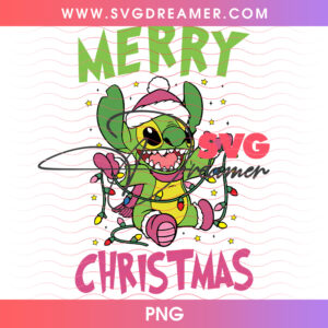 Merry Christmas Stitch Grinch Tangled Holiday Lights PNG, Cute Alien Whoville Costume Mashup PNG Shirt Design