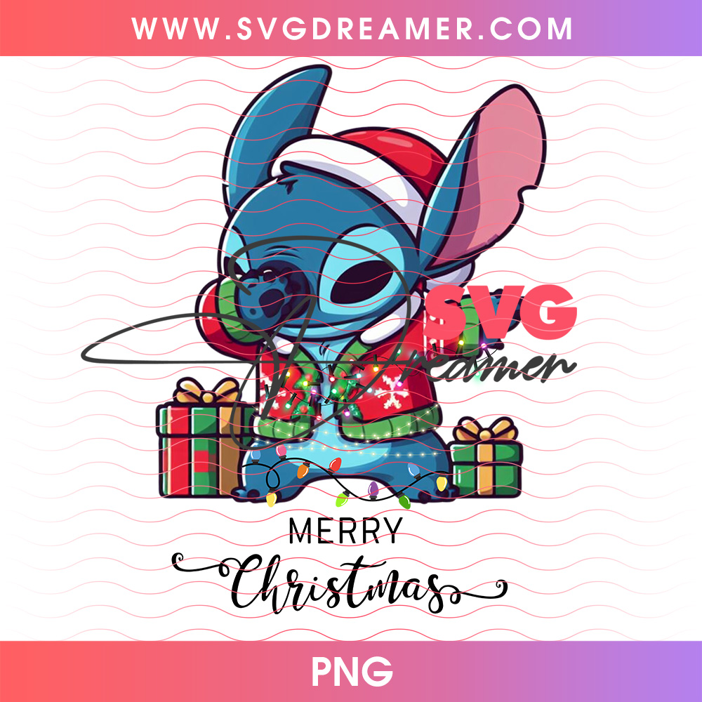 Merry Christmas Stitch In Cozy Winter Sweater With Gifts PNG Shirt Design 2 Merry Christmas Stitch In Cozy Winter Sweater With Gifts PNG Shirt Design