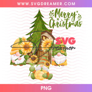 Merry Christmas Sunflower Gnomes Rustic Cabin Tree PNG, Cozy Farmhouse Holiday Winter Garden PNG Shirt Design
