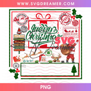 Merry Christmas Vintage Postage Stamp Collage Png PNG