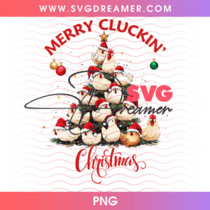 Merry Cluckin Christmas Silly Roosters Hen Tree Red Script PNG, Farmhouse Humor Holiday Poultry PNG Shirt Design