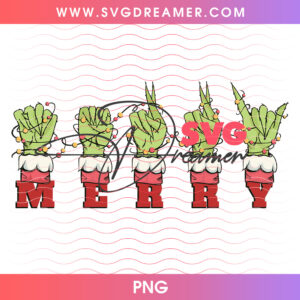 Merry Grinch Hands Wrapped In Holiday Lights Png PNG