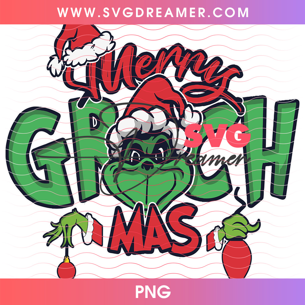 Merry Grinchmas Bold Lettering Santa Hat Ornaments PNG, Classic Whoville Typography Christmas PNG Shirt Design 2 Merry Grinchmas Bold Lettering Santa Hat Ornaments PNG, Classic Whoville Typography Christmas PNG Shirt Design