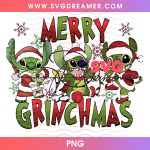 Merry Grinchmas Stitch Dressed As Grinch With Scrump PNG, Funny Disney Green Monster Holiday Mashup PNG Shirt Design