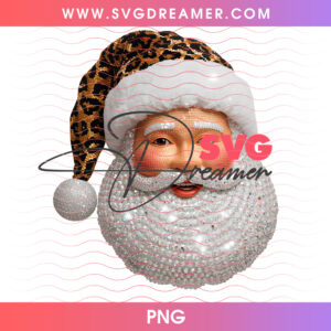 Merry Santa Claus Diamond Rhinestone Face Leopard Hat PNG Shirt Design