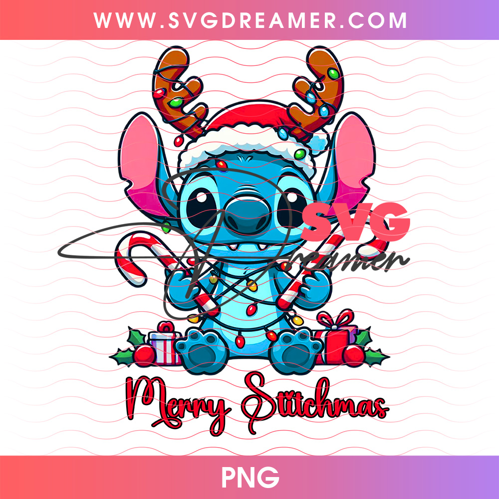 Merry Stitchmas Stitch With Reindeer Antlers And Christmas Lights PNG Shirt Design 2 Merry Stitchmas Stitch With Reindeer Antlers And Christmas Lights PNG Shirt Design
